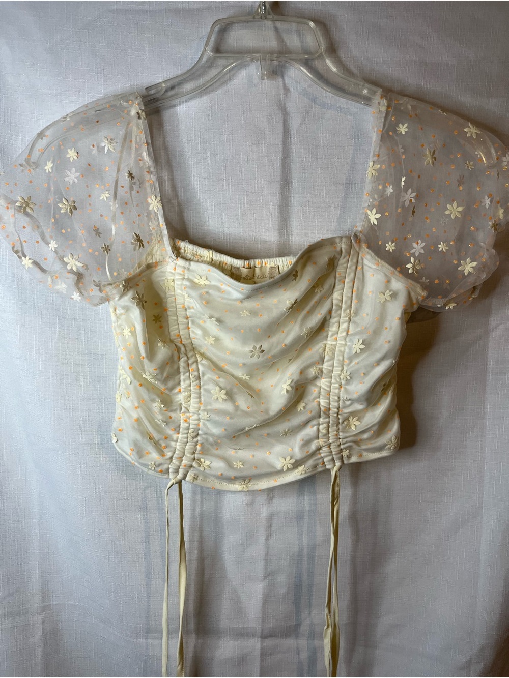 Altar'd State Cream Puff-Sleeve Floral Crop Top